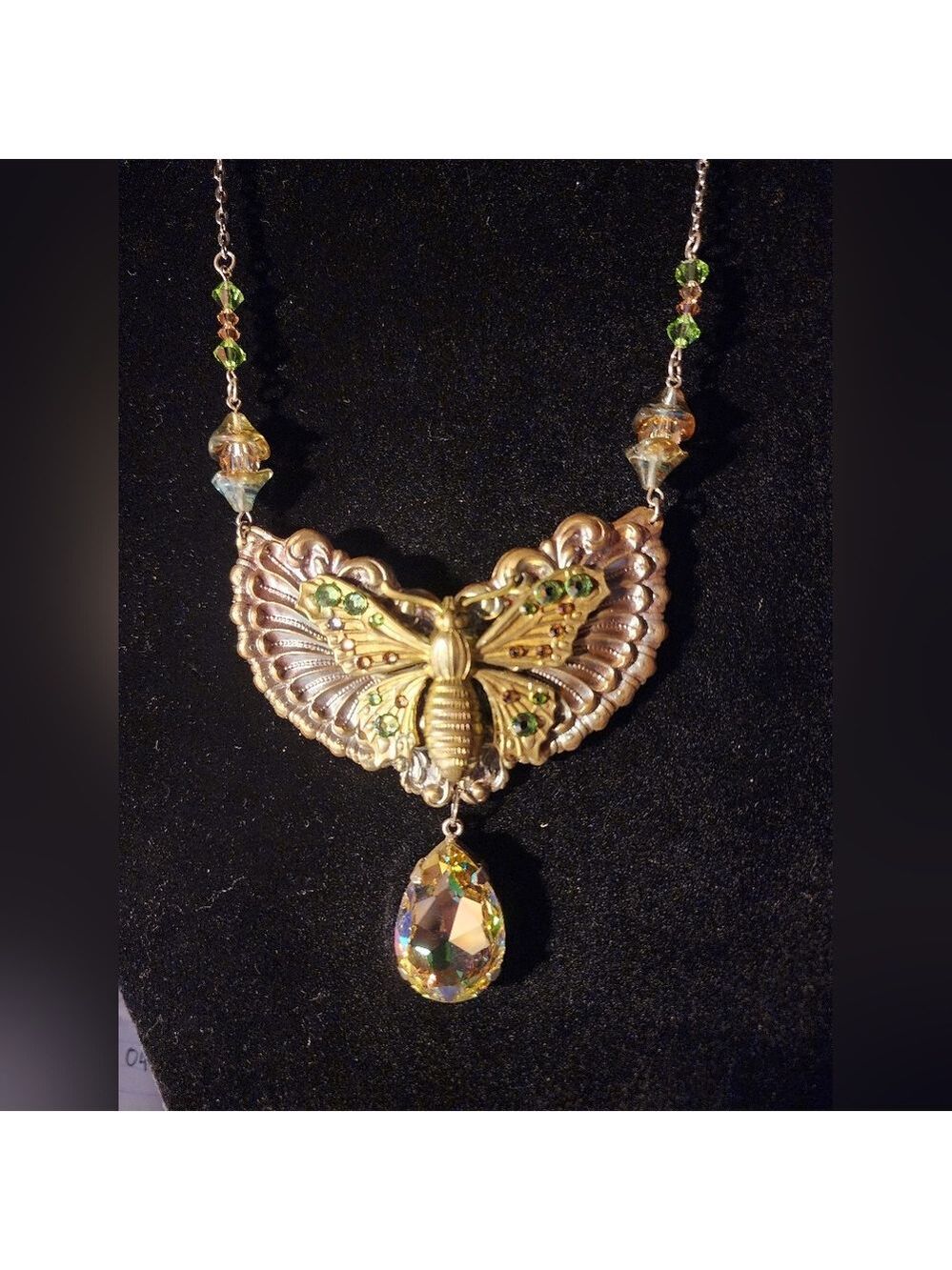 Vintage Butterfly Statement Necklace with Crystal Drop - Picture 8 of 11